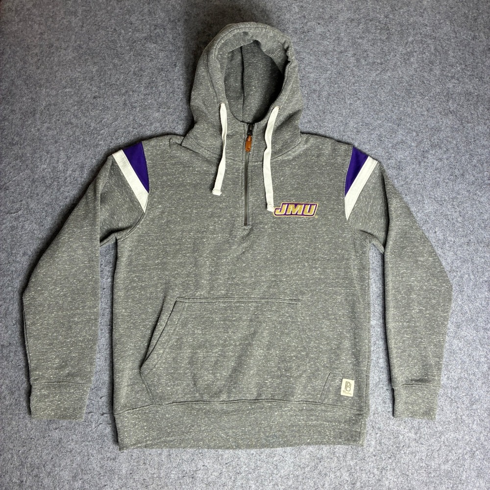 Pressbox JMU Hoodie Women M Gray Excellent Quarter Zip Thumbhole Stripe Logo
